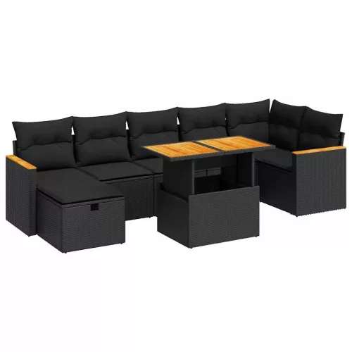  5 részes fekete polyrattan kerti kanapészett párnákkal