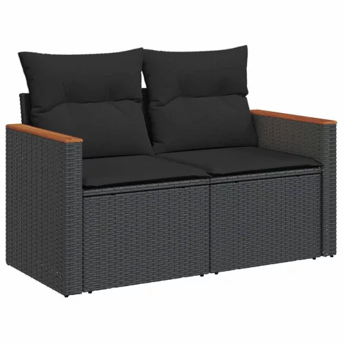 5 részes fekete polyrattan kerti kanapészett párnákkal