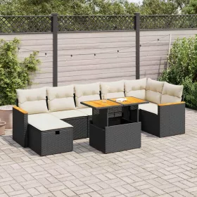  5 részes fekete polyrattan kerti kanapészett párnákkal