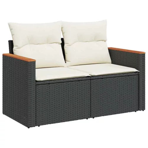  5 részes fekete polyrattan kerti kanapészett párnákkal