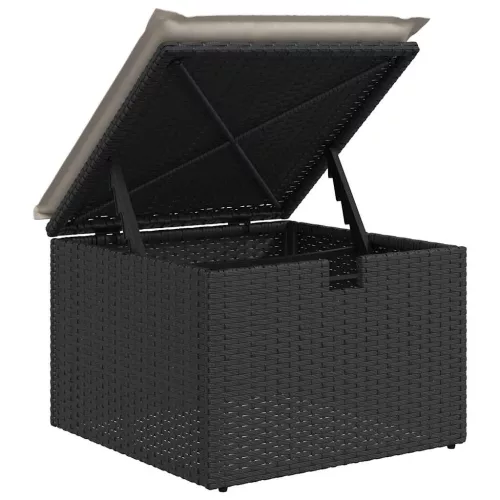  5 részes fekete polyrattan kerti kanapészett párnákkal