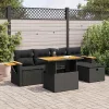  6 részes fekete polyrattan kerti ülőgarnitúra párnákkal
