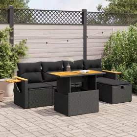    6 részes fekete polyrattan kerti ülőgarnitúra párnákkal