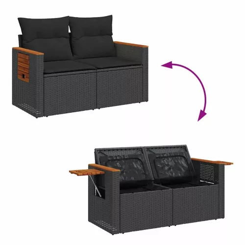  6 részes fekete polyrattan kerti ülőgarnitúra párnákkal