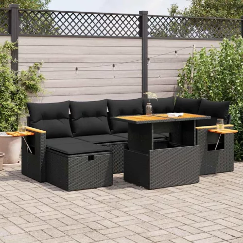  8 részes fekete polyrattan kerti ülőgarnitúra párnákkal