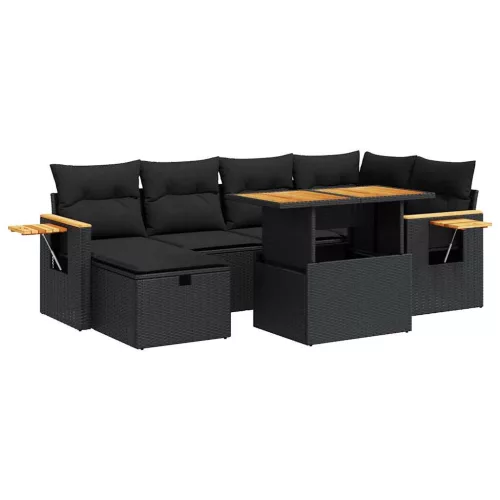  8 részes fekete polyrattan kerti ülőgarnitúra párnákkal