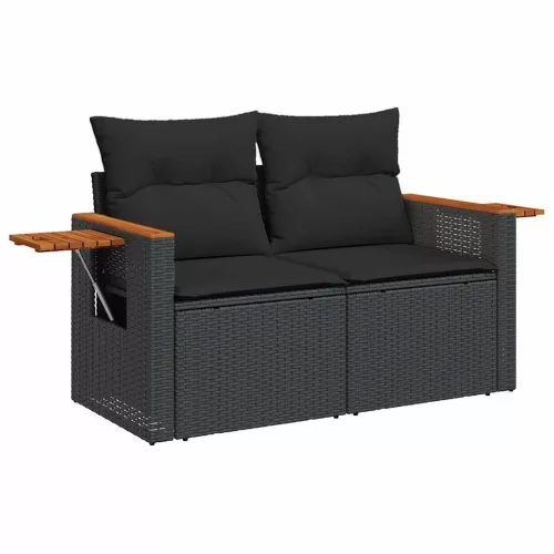  8 részes fekete polyrattan kerti ülőgarnitúra párnákkal