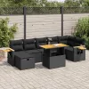  5 részes fekete polyrattan kerti kanapészett párnákkal