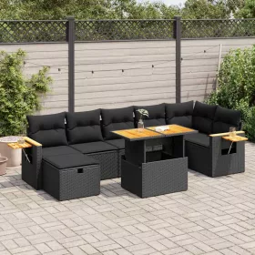  5 részes fekete polyrattan kerti kanapészett párnákkal
