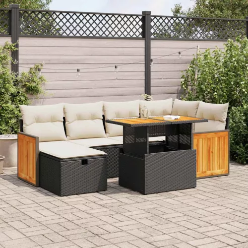  8 részes fekete polyrattan kerti ülőgarnitúra párnákkal