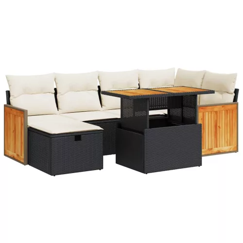  8 részes fekete polyrattan kerti ülőgarnitúra párnákkal