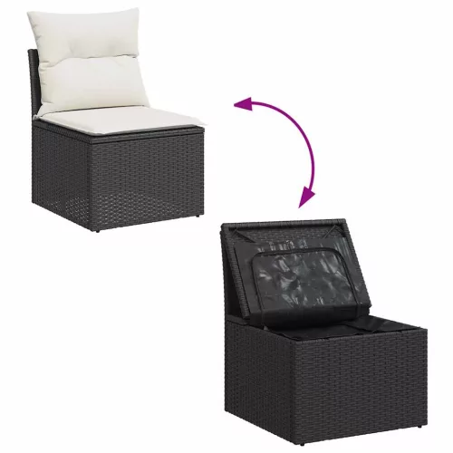  8 részes fekete polyrattan kerti ülőgarnitúra párnákkal