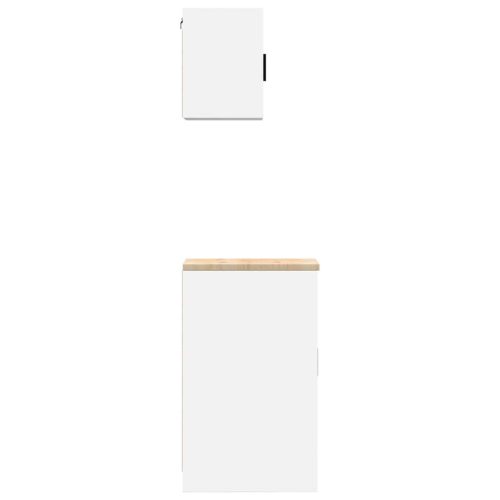  2 db fehér szerelt fa garázs szekrények