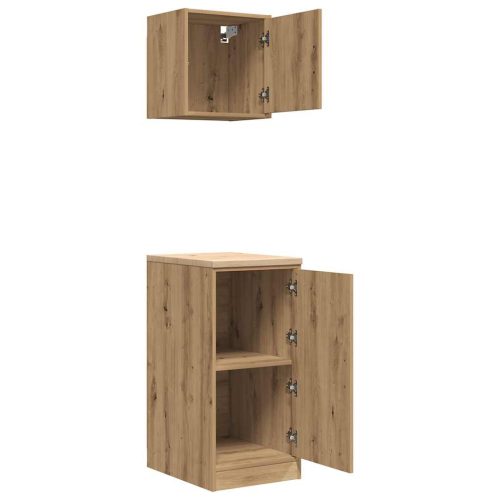  2 db kézműves tölgy színű szerelt fa garázs szekrények