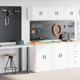  2 db fehér szerelt fa garázs szekrények