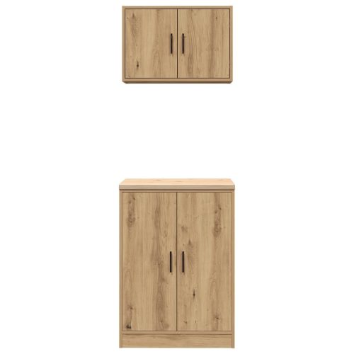  2 db kézműves tölgy színű szerelt fa garázs szekrények