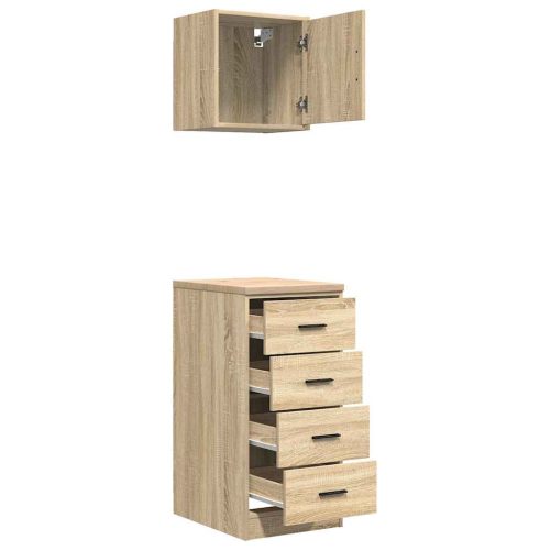  2 db sonoma tölgy színű szerelt fa garázs szekrények