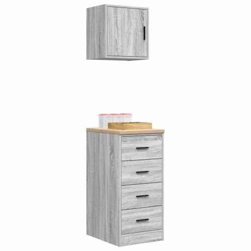  2 db betonszürke szerelt fa garázs szekrények