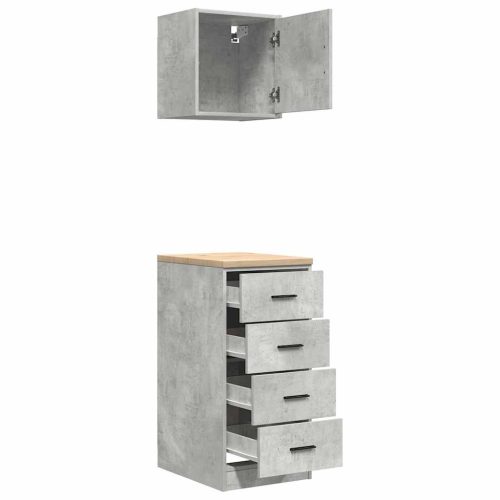  2 db betonszürke szerelt fa garázs szekrények