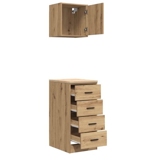  2 db kézműves tölgy színű szerelt fa garázs szekrények