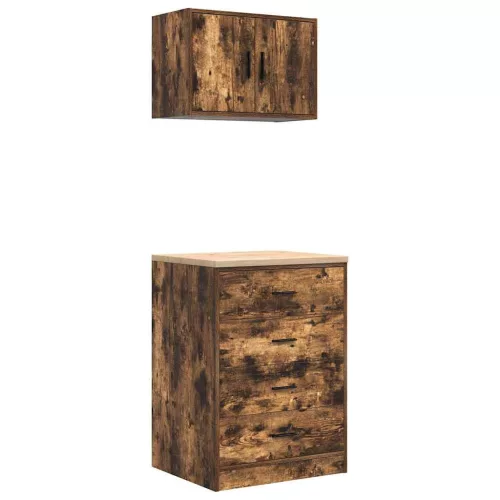  2 db füstös tölgy színű szerelt fa garázs szekrények