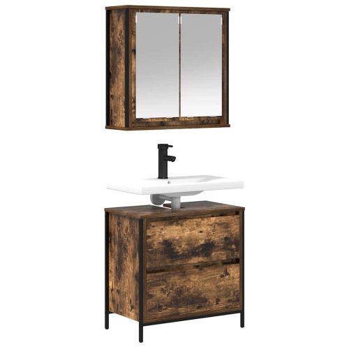  2 részes füstös tölgy színű szerelt fa fürdőszobai bútorszett