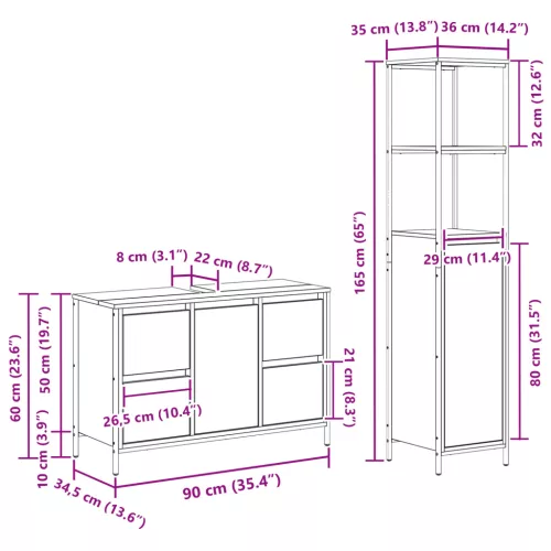  2 db-os fürdőszoba bútor szett füstölt tölgyből, mérnöki fával