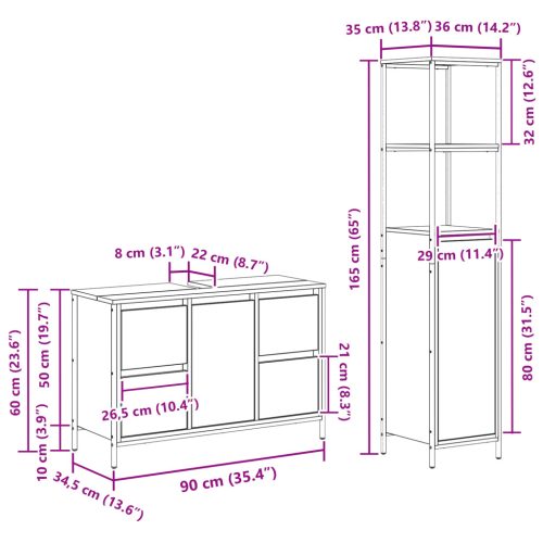  2 Részes Fürdőszoba Bútor Készlet Szürke Sonoma Mérnöki Fa