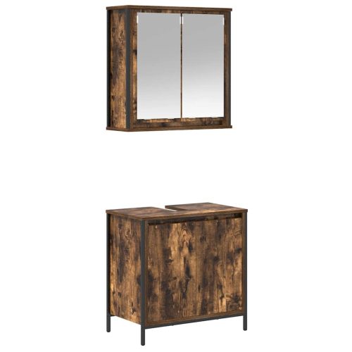  2 részes füstös tölgy színű szerelt fa fürdőszobai bútorszett