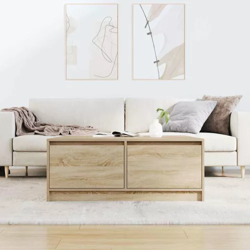  tölgy színű dohányzóasztal fiókokkal 100x100x40 cm