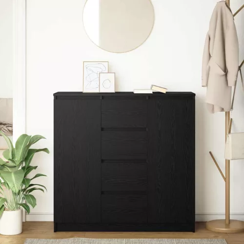  fekete tölgy szerelt fa tálalószekrény fiókos 100,5x35x98,5 cm