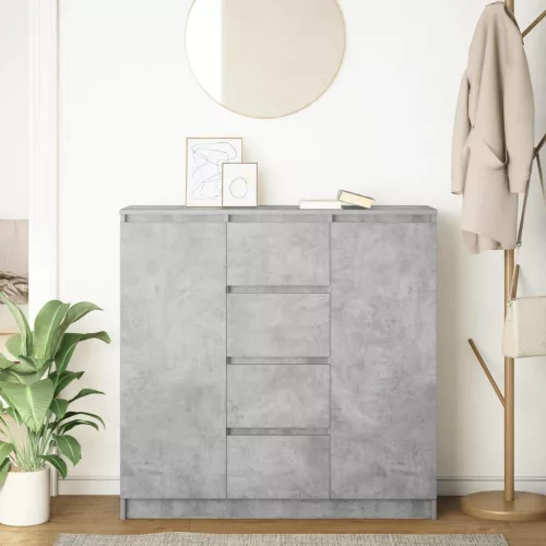  betonszürke szerelt fa tálalószekrény fiókos 100,5x35x98,5 cm