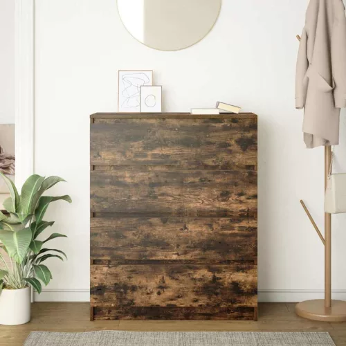  füstös tölgy színű szerelt fa tálalószekrény 80x35x99 cm
