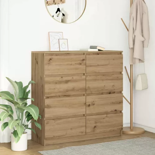  kézműves tölgy színű szerelt fa tálalószekrény 100x35x99 cm