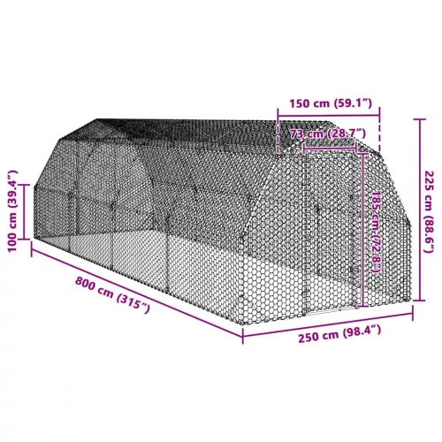  Csirkefuttató 2,5x8x2,25 m horganyzott acél