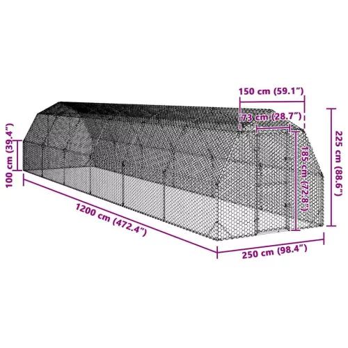  Csirkefuttató 2,5x12x2,25 m horganyzott acél