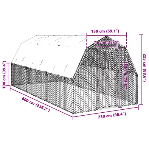  Csirkekifutó tetővel 2,5x6x2,25 m horganyzott acél