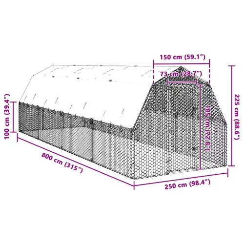  Csirkekifutó tetővel 2,5x8x2,25 m horganyzott acél