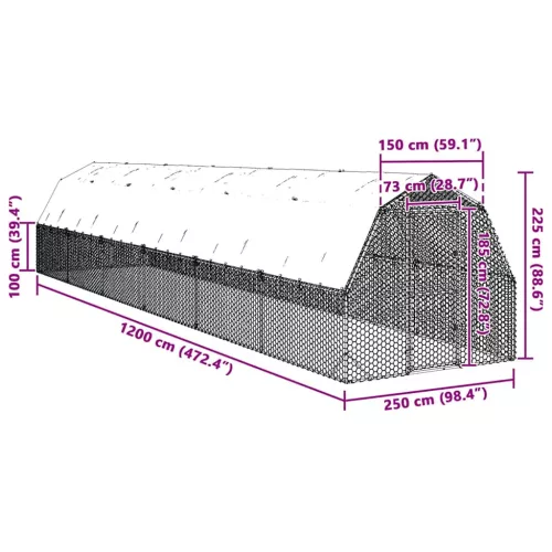  Csirkekifutó tetővel 2,5x12x2,25 m horganyzott acél