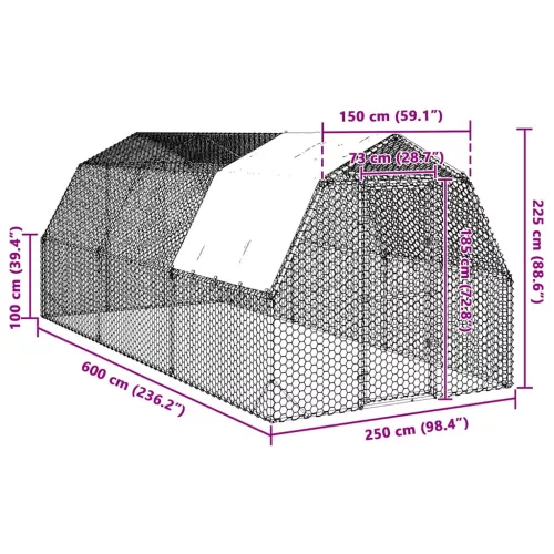  Csirkekifutó tetővel 2,5x6x2,25 m horganyzott acél