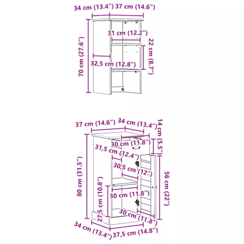  Fürdőszoba bútor szett 2 pcs Barna és fehér 37 x 34 x 150 cm