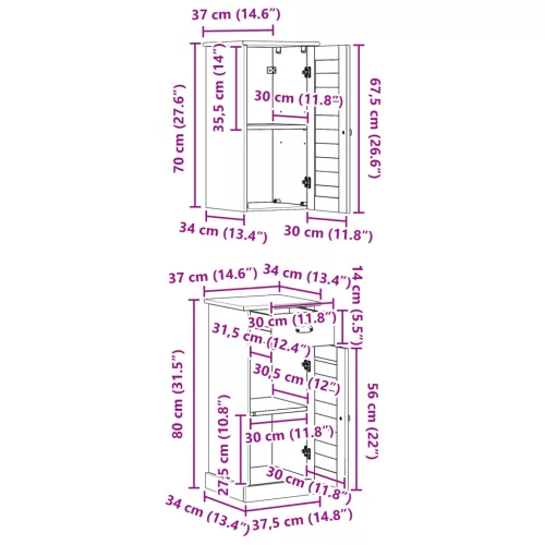  Fürdőszoba bútor szett 2 pcs Barna és fehér 37 x 34 x 80 cm