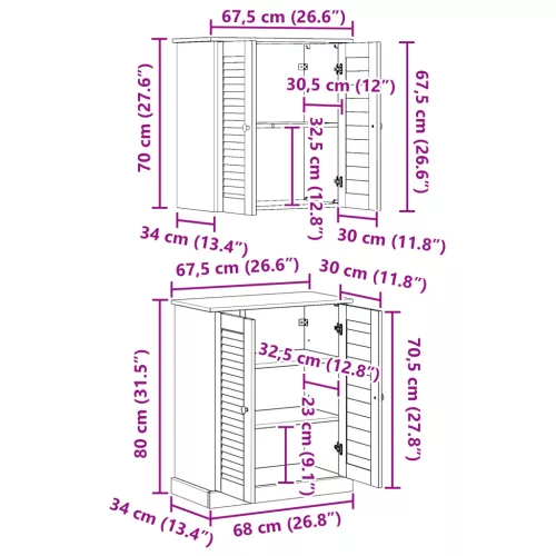  Fürdőszoba bútor szett polcokkal tárolóval ajtóval 2 pcs Barna 67.5 x 34 x 80 cm