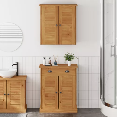  Fürdőszoba bútor szett fiókkal polcokkal tárolóval ajtóval 2 pcs Barna 67.5 x 34 x 80 cm