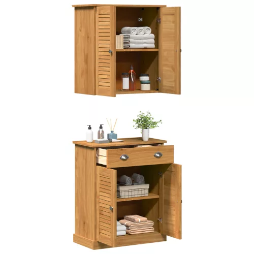  Fürdőszoba bútor szett fiókkal polcokkal tárolóval ajtóval 2 pcs Barna 67.5 x 34 x 80 cm