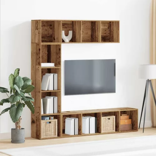  3 db antik fa színű szerelt fa könyvszekrények