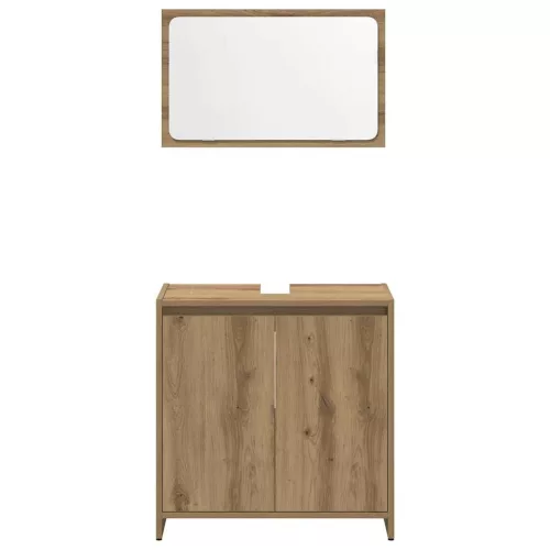  4 részes kézműves tölgy színű szerelt fa fürdőszobai bútorszett