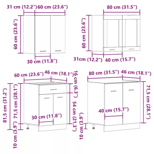  Lyon 4 részes antik fa szerelt fa konyhaszekrény garnitúra
