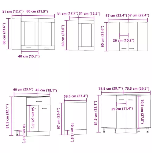  Lyon 11 részes antik fa szerelt fa konyhaszekrény garnitúra