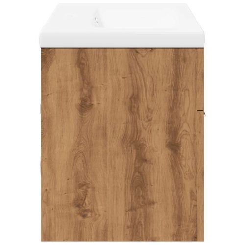  2 részes kézműves tölgy színű szerelt fa fürdőszobai bútorszett